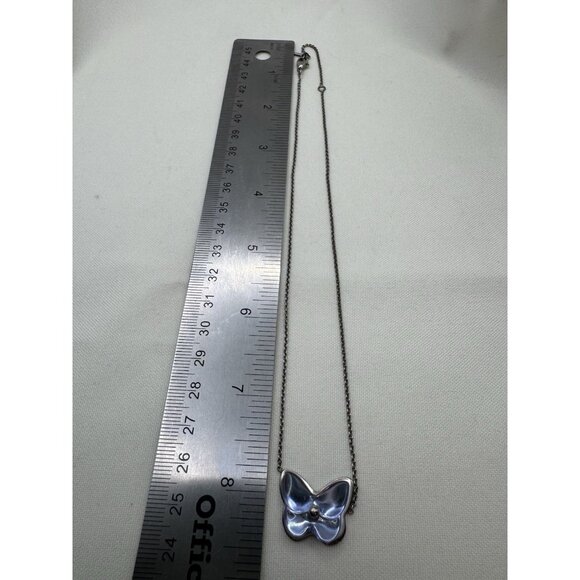 Baccarat Sterling Silver Crystal Butterfly Necklace Iridescent Violet France 17” - Picture 5 of 10